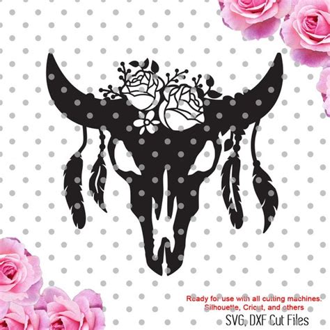 Cow Skull With Feathers Svg Skull Svg Cow Skull Svg Flowers