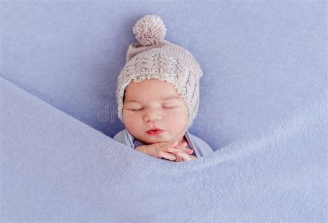 Adorable Sleeping And Smiling Newborn Baby Girl Stock Photo Image Of