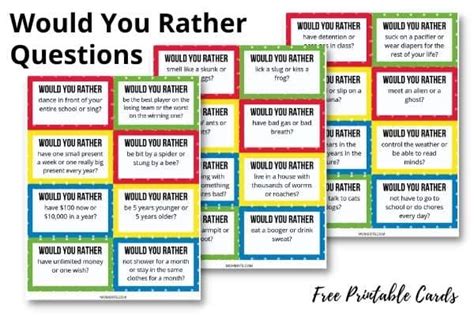 100 Free And Fun Would You Rather Questions For Kids Free Printable Pdf