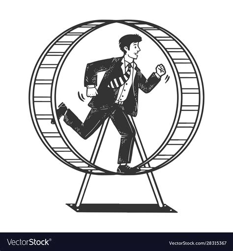 Businessman Run In Hamster Wheel Sketch Royalty Free Vector