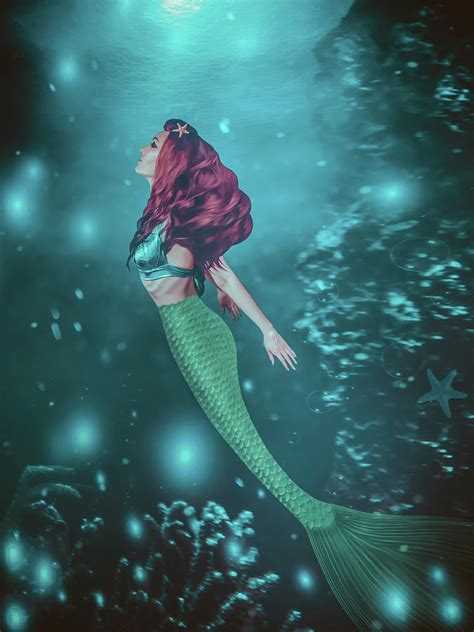 A Beautiful Mermaid Is Swimming To The Sea Surface From The Bott Photograph By Volha Vasilevich