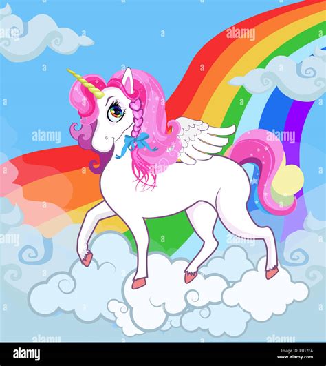 Multicolor Cartoon Baby Illustration Of White Pony Unicorn Princess