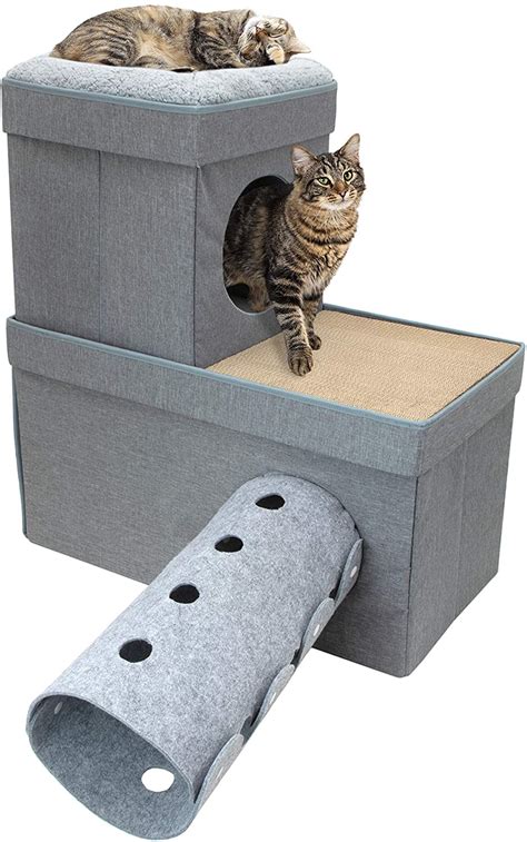 Kitty City Large Stackable Tan Cat Condo Cat Cube Cat House Pop Up