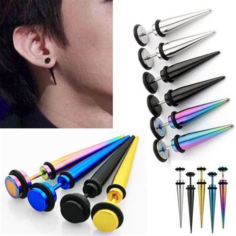 Pair Mm Stainless Steel Fake Cheater Ear Taper Spike Stretcher Illusion Earring Edgy Earrings