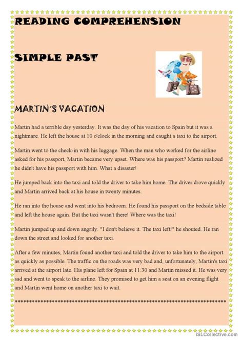 Simple Past Reading Comprehension Re English Esl Worksheets Pdf And Doc