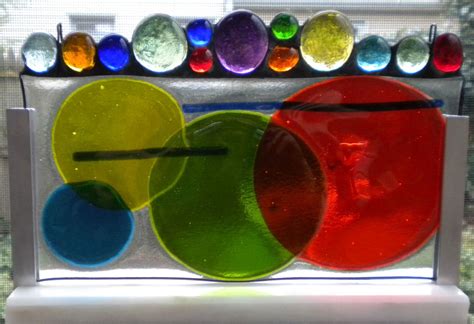 Kiln Fused Overlapping Glass Circles With Nuggets W Marble Stand Glass Marble Fused Glass