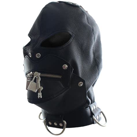 Faux Pu Leather Fetish Gimp Mask Restraint Hood Zip Mouth And Padlock Bondage Ebay