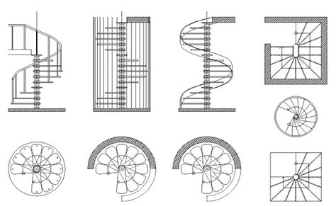 Spiral Staircase Elevation Designs Dwg File Cadbull
