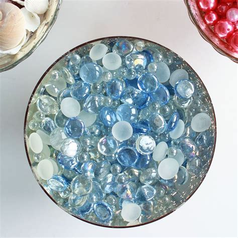 Assorted Glass Gems Vase Filler In Sky Blue With Luster Look 42oz Bag