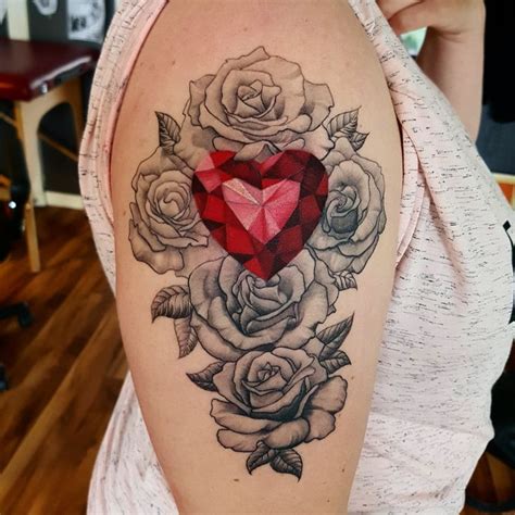 Diamond Heart And Rose Tattoo Done By Rustemhorzum At Tattoostudio115