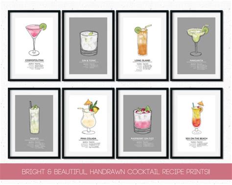 Cocktails Poster Classic Cocktails Print Cocktail Recipes Etsy Uk