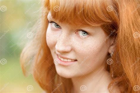 Portrait Of Young Beautiful Red Haired Woman Stock Photo Image Of