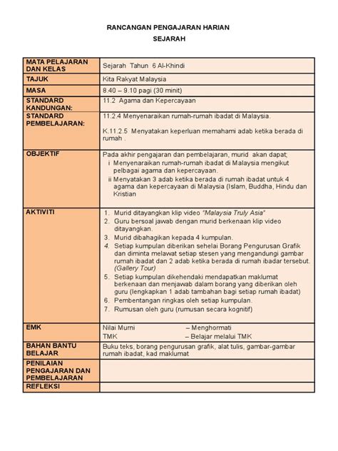 Rph pend moral tahun 3 ts25. RPH SEJARAH TAHUN 6.docx