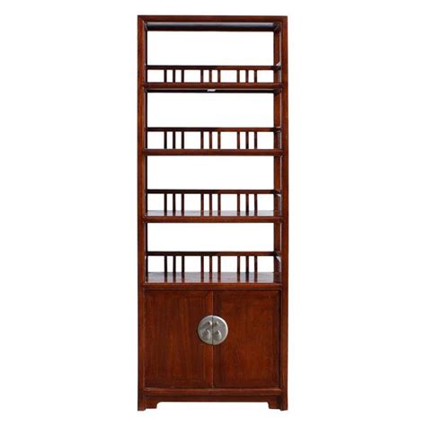 Chinese Distressed Brown 4 Shelves Bookcase Display Cabinet Asian