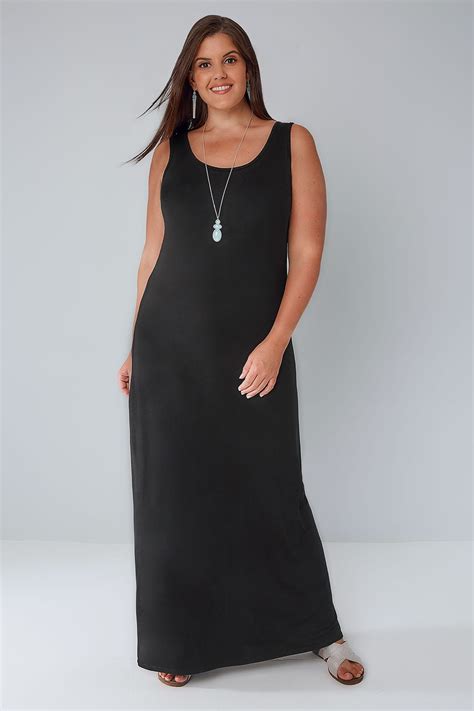 Black Plain Sleeveless Jersey Maxi Dress Plus Size To