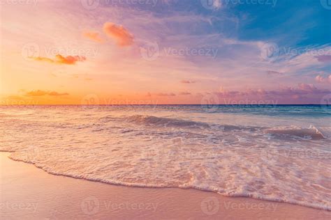 Beautiful Sunrise Beach Exotic Dramatic Shore Waves On Sand Sea