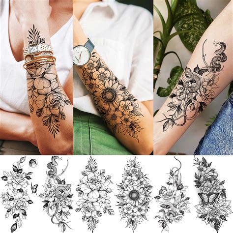 Buy Vantaty 61 Sheets 3d Snake Flower Temporary Tattoos For Women Girls