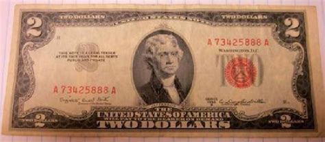 100 1953 2 Dollar Bill With Red Ink Crisp Condition For Sale In Pinson