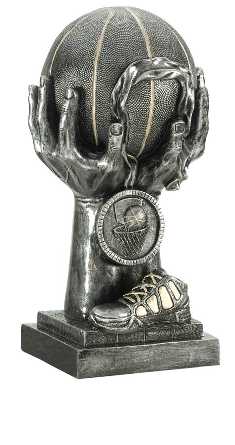 Pewter Coloured Basketball In Hands Resin Trophy Awards Unlimited