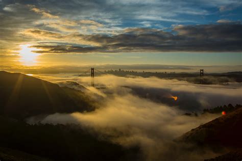 A Sunset Shot Taken With Golden Gate Bridge As The Focal Point Golden