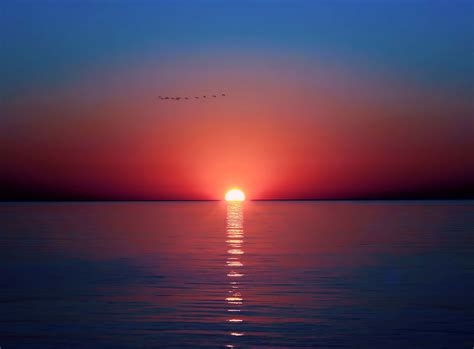 Wallpaper Sunlight Landscape Sunset Sea Reflection Sunrise