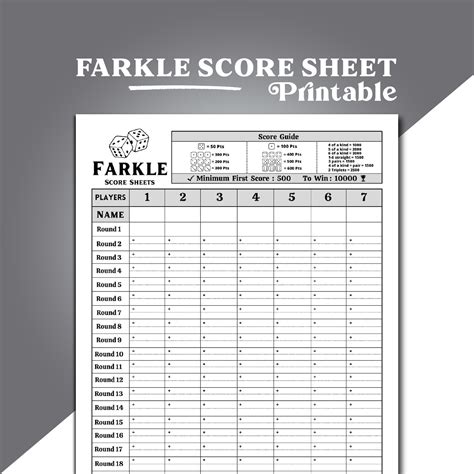 Farkle Game Score Sheet Farkle Scoring Farkle Dice Game Score Sheet