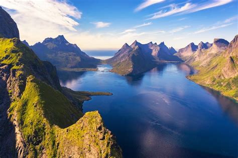 Premium Photo Aerial View Of Mountains And Fjords Around Reine In