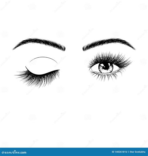 Hand Drawn Female Eyes Silhouette Wink One Eye Eyes With Eyelashes