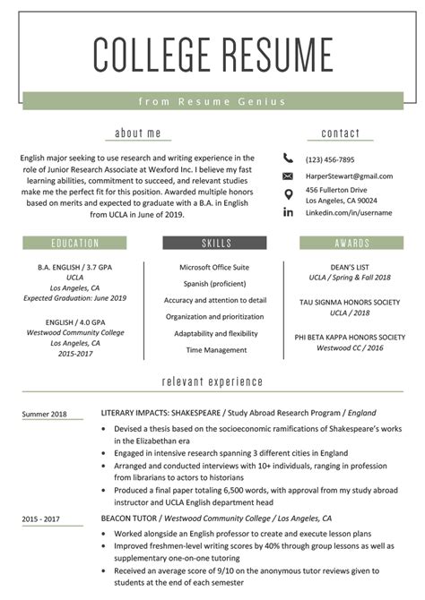 College Student Resume Sample And Writing Tips Resume Genius
