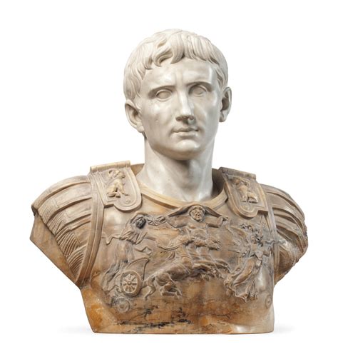 An Italian Carved White And Siena Marble Bust Of Caesar Augustus