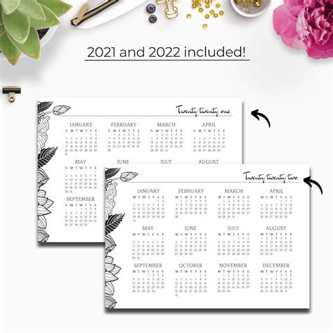 2021 2022 Year At A Glance Yearly Wall Calendar Printable Etsy Australia