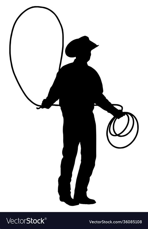 Cowboy With Lasso Rope Silhouette Royalty Free Vector Image