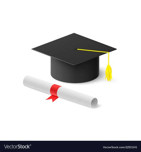 Realistic Graduation Hat And Rolled Diploma Vector Image