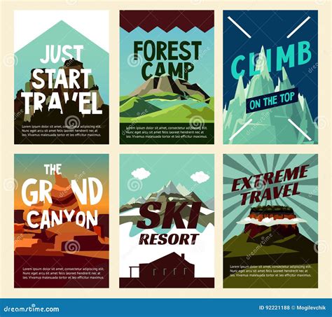 Travel Mountain Landscape Posters Stock Vector Illustration Of