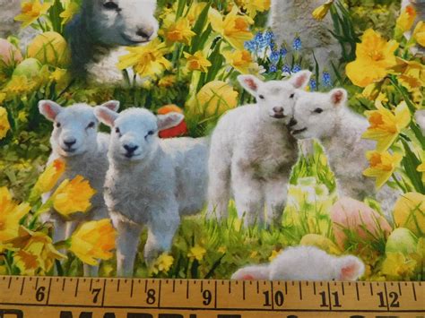 1054 Easter Lambs Fabric By The Yard Fat Quarters To Full Etsy