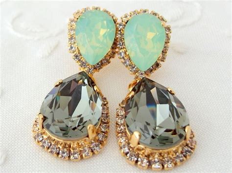Gray And Mint Opal Chandelier Earrings Mint Seafoam Gray Earrings K