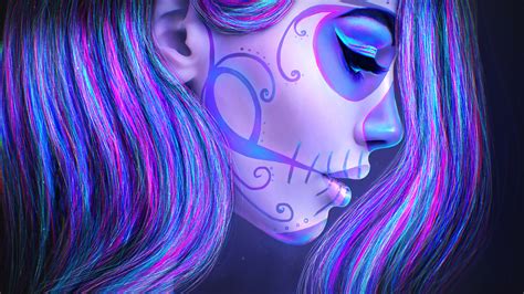 Dark Neon Sugar Skull Wallpaper