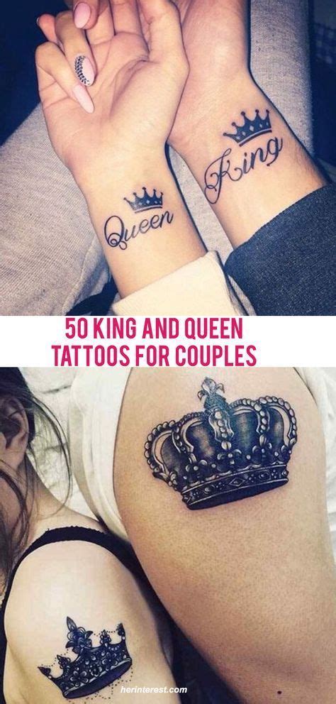 two women with tattoos on their arms and the words 50 king and queen tattoos for couples