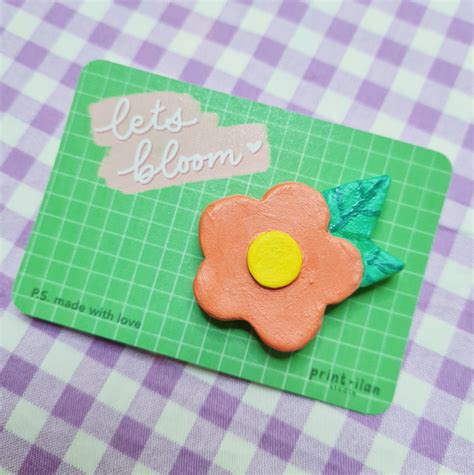 Handmade Clay Pins Lets Bloom Flower