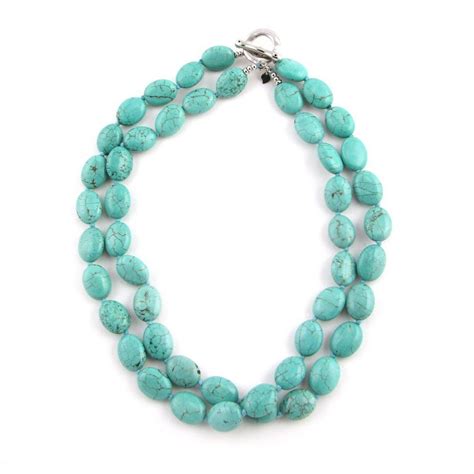 Sterling Silver Turquoise Double Strand Necklace With Toggle Closure