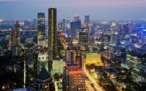 Thailand Bangkok Cities Buildings Skyscrapers Night Lights