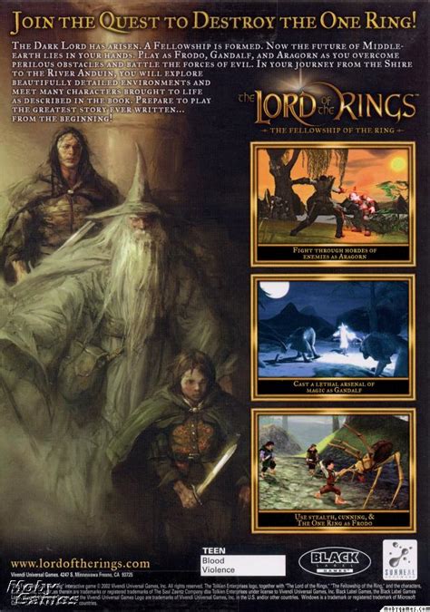 Lotr Fellowship Of The Ring Pc Game Cover Back Lord Of The Rings