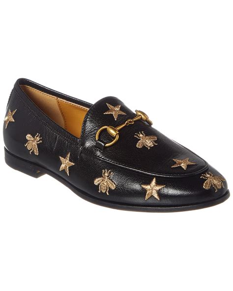 Gucci Jordaan Bees And Stars Embroidered Leather Loafer Womens Black 35