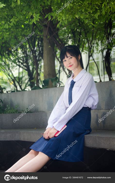 Portrait Thai High School Student Uniform Teen Beautiful Girl Happy