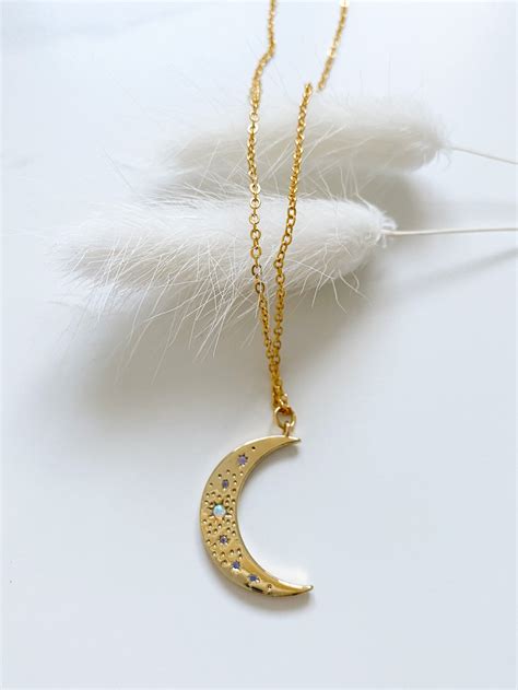 Gold Moon Necklace Gold Moon Pendant Crescent Moon Necklace Etsy