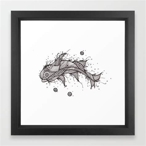Zen Fish Black And White Lineart Framed Art Print Zeichenbloq