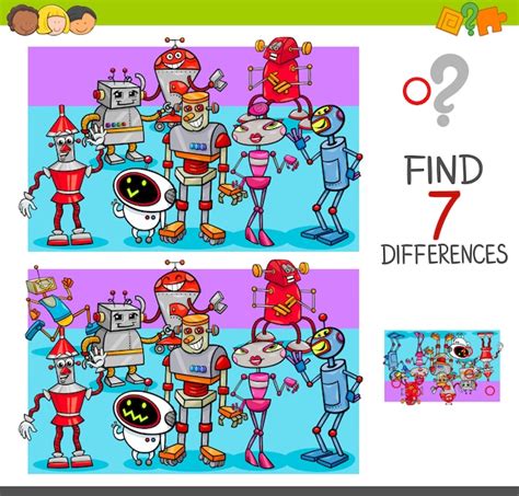 Premium Vector | Find differences with robot characters