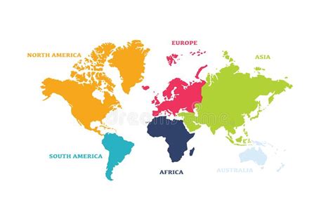 Vector World Map With Continent In Different Color Flat Design Stock