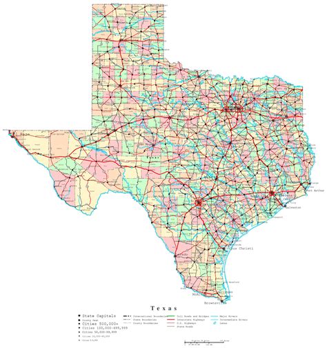 Laminated Map - Large detailed administrative map of Texas state with ...