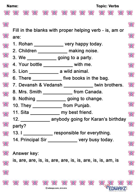 Main And Helping Verbs Worksheets